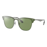 Anteojos De Sol Ray-ban Clubmaster Blaze Con Marco De Metal Color Polished Silver, Lente Dark Green/silver De Plástico Espejada, Varilla Polished Silver De Metal - Rb3576n