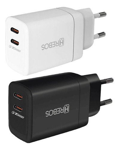 Carregador Rápido Turbo 30w Duplo Usb-c Hrebos