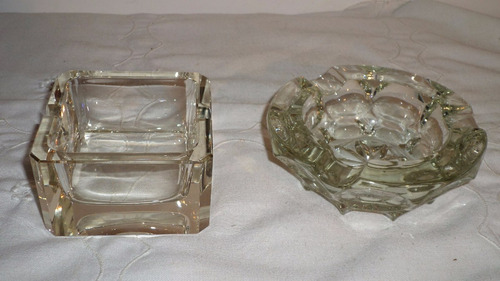Lote De 2 Ceniceros De Cristal Vidrio Antiguo Transparente 