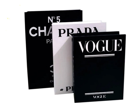 Kit Caixa Livro Porta Objeto Decorativa Chanel+prada+vogue
