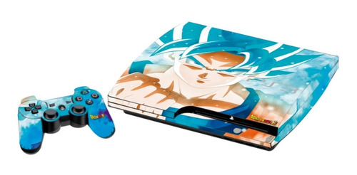 Skin Para Ps3 Slim Dragon Ball Goku Super Saiyan Blue Azul 