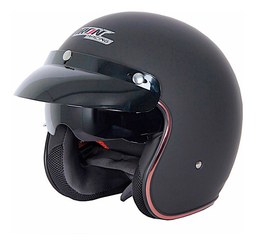 Casco Abieto 3/4 Iron Racing Chopper Negro Mate Lente Humo