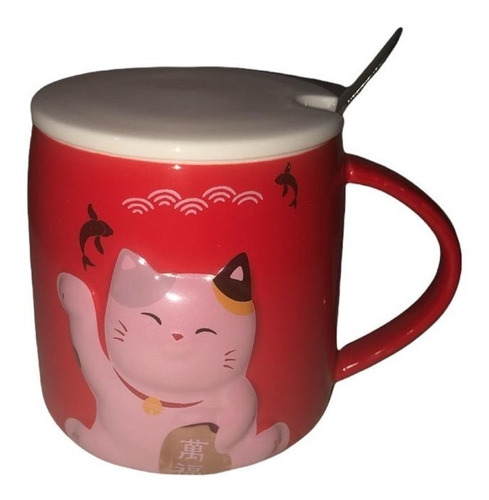 Taza De Cerámica Gato De La Suerte Maneki-neko 