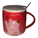 Taza De Cerámica Gato De La Suerte Maneki-neko 