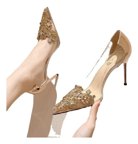 Tacones Fiesta De Dama Altos Rhinestones Transparentes