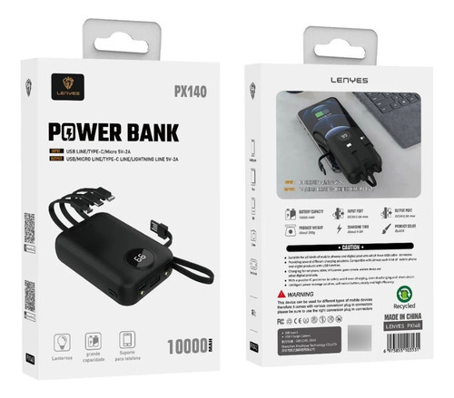 Power Bank Lenyes Px140 Con Linterna 10000 Mah