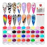 Kits Para Uñas 36colores Esmaltes Pintura Gel Dibujo Cepillo