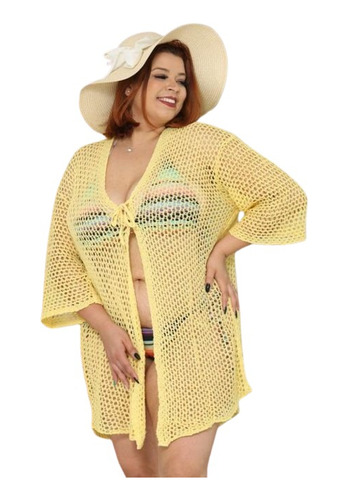 Saída De Praia Plus Size Verão 2024 Crochê  Feminina