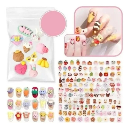 10 Dijes 3d Apliques Kawaii Osito Con Brillo Para Uñas 1.5cm