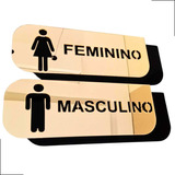 Kit 2 Placas Banheiro Masculino Feminino Wc Preto Dourado