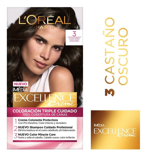 Kit Tintura L'oréal Paris  Excellence Kit Tintura L'oréal París Excellence Creme Para Rubio Tono 3 Castaño Oscuro Para Cabello