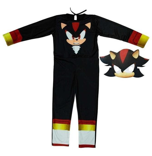 Roupa Sonic Preta Shadow Fantasia Infantil Cosplay C/máscara