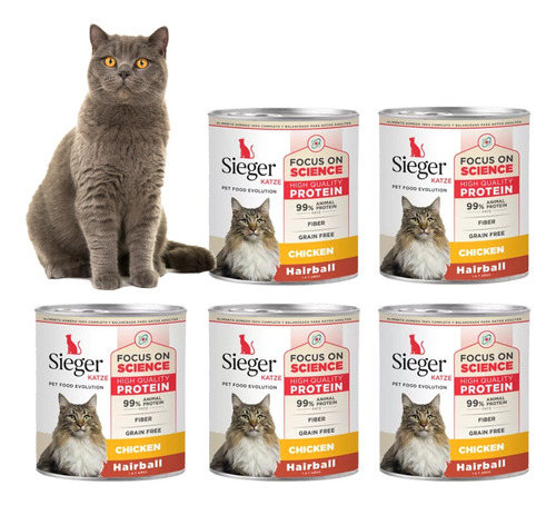 Alimento Humedo Gatos Adulto Sieger Lata Pollo 340g X5