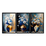 Quadros  Flores Flor Azul Amarelo Jarro Vaso Parede Bonita 