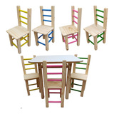Mesinha Infantil Colorida De Madeira Maciça Com 3 Cadeiras