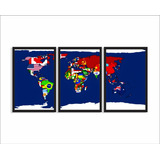 Quadros Decorativo Mapa Mundial Bandeiras Para Sala Quarto
