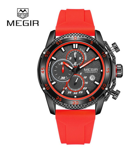Reloj Deportivo Megir 2211 Quartz Chronograph Para Hombre, Correa De Color Rojo
