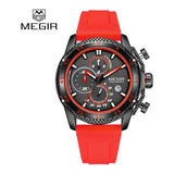 Reloj Deportivo Megir 2211 Quartz Chronograph Para Hombre, Correa De Color Rojo