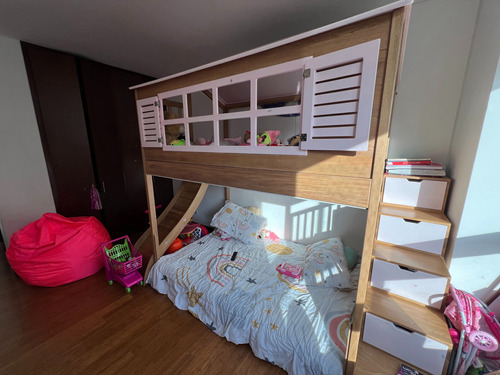 Cama Infantil De Madera En Roble Con Casita De Juegos