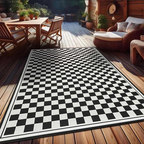 Alfombra Vinilica Damero Blanco Negro 150x200cm Kreatex