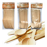 Set Cubiertos Madera Bambu Descartable Ecologicos Packs X100