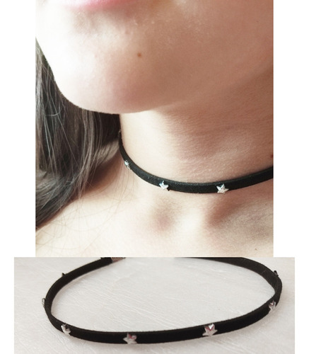 Collar Gargantilla Choker Cinta Cuero Tachas Estrellas Metal