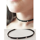 Collar Gargantilla Choker Cinta Cuero Tachas Estrellas Metal