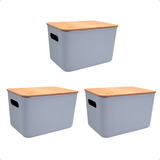 Set X3 Canastos Organizadores Plasticos Con Tapa 26x18x16 Cm