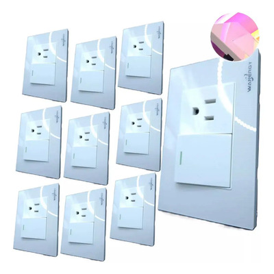 Pack 10 Pz Placa Contacto Y Apagador Acrilico Blanco Cristal | Envío gratis