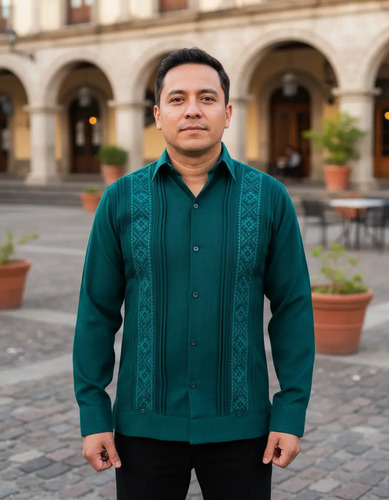 Guayabera Presidencial Cancun Lino Verde Bandera