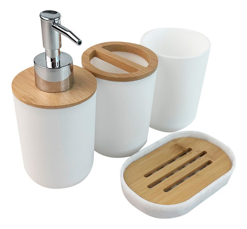 Kit Set De Apoyo Para Baño X 4 Piezas Plastico Bambu Color Blanco