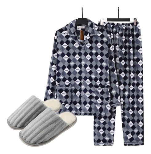 Pijama Manga Larga Hombre Día Del Padre + Pantuflas