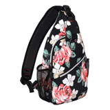 Mochila Negra Con Flores Rosas/blancas