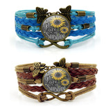 2 Piezas Retro Trenzado Mariposa Infinito Girasol Pulsera Co