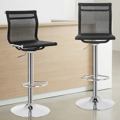 Set De 2 Bancos Silla Con Respaldo Para Barra Cocina Altura Regulable Giratorio 360° Diseño Minimalista Malla Sling Acabado De La Estructura Acero Cromado Color Negro Blick | Envío gratis