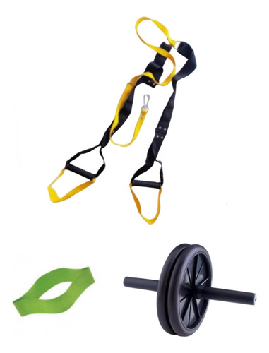 Kit Entrenamiento Trx+banda Circular+rueda Doble Ab Fitness