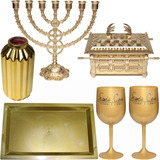 Kit Decoração Ceia Candelabro Grande Arca Taças Vaso Bandeja