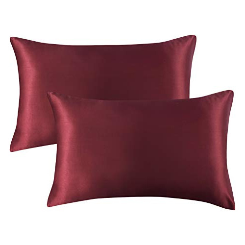 Fundas Para Almohada Queen De Saten Rojo Borgoña 50 X 76cm