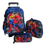 Mochila De Niño Con Ruedas Lapicera Y Lonchera Spider