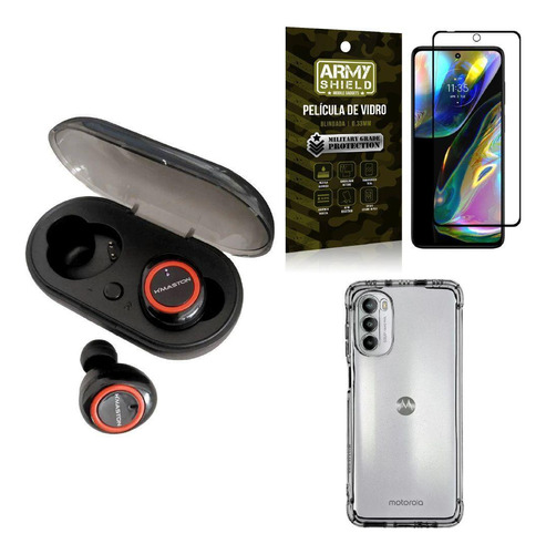 Kit Capinha Moto G82 + Fone Ouvido Bluetooth Ly101 +película