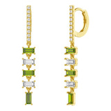 Aretes Largos De Plata 925 Oro 18k Zirconias Verdes Mujer