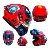 Casco Moto Hro Rojo Azul Bot Abatible Lentes Certificado Fz 