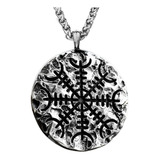 Collar Dije Vikingo Vegvísir Nordic Acero Color Plata Hombre