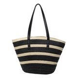 Bolso De Playa De Paja A Rayas Tejido Para Verano, Bolso De