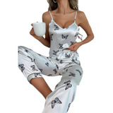 Pijama En Satin Pantalón Y Camisa Para Mujer  Dos Piezas