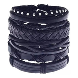 Pulsera Hombre Conjunto 5 En 1 Cuero Sintético Sin Dije