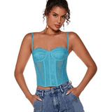 Corset Bustier Top Shein Importado Celeste Encaje Aesthetic