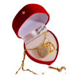 Collar Relicario Corazon Cristal Y Perla Acero Dorado