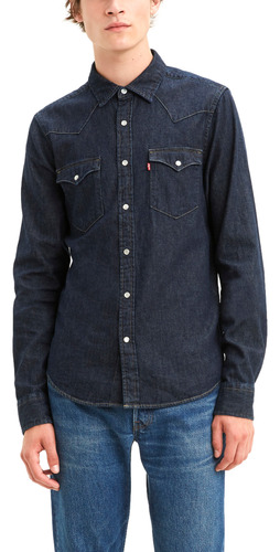 Camisa Hombre Clásica Lisa Con Bolsillo Azul Oscuro Levis