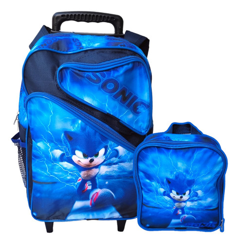 Kit Mochila Infantil Rodinha + Lancheira Sonic Menino Tam G